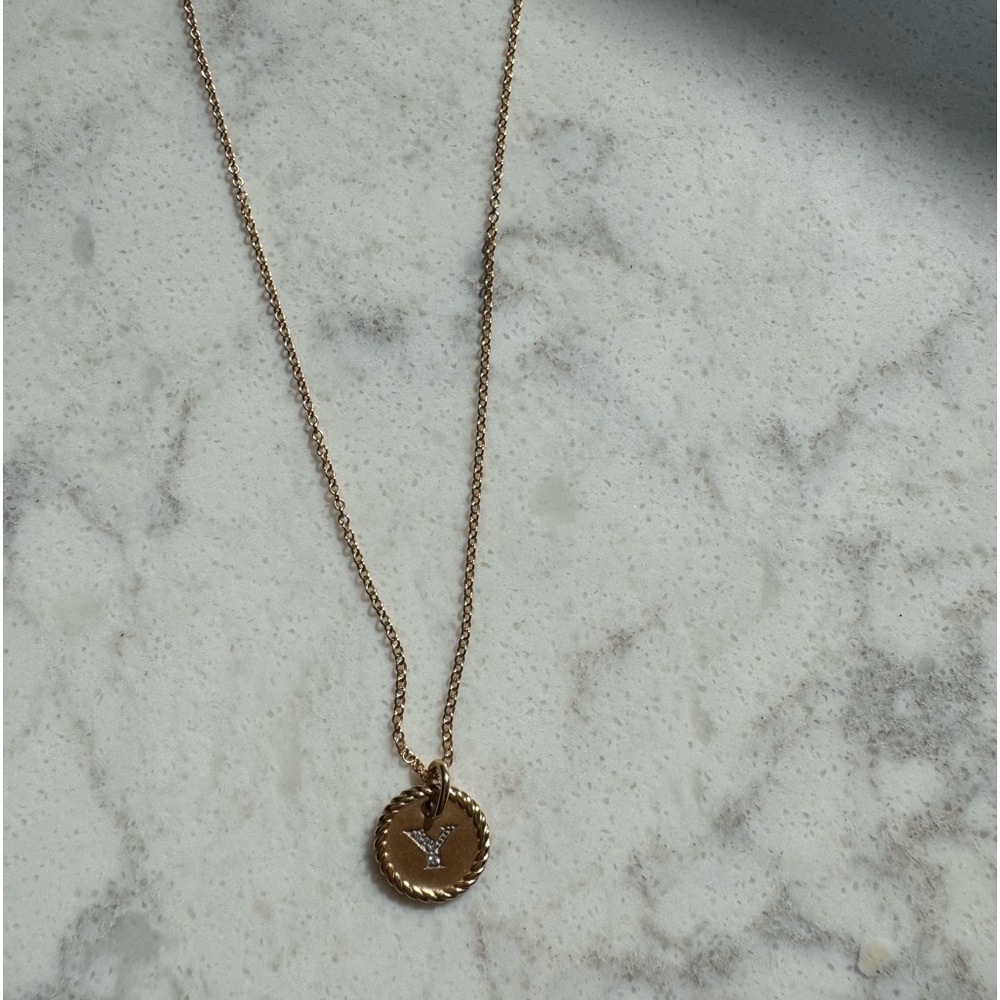 David Yurman gold diamond initial necklace “Y”